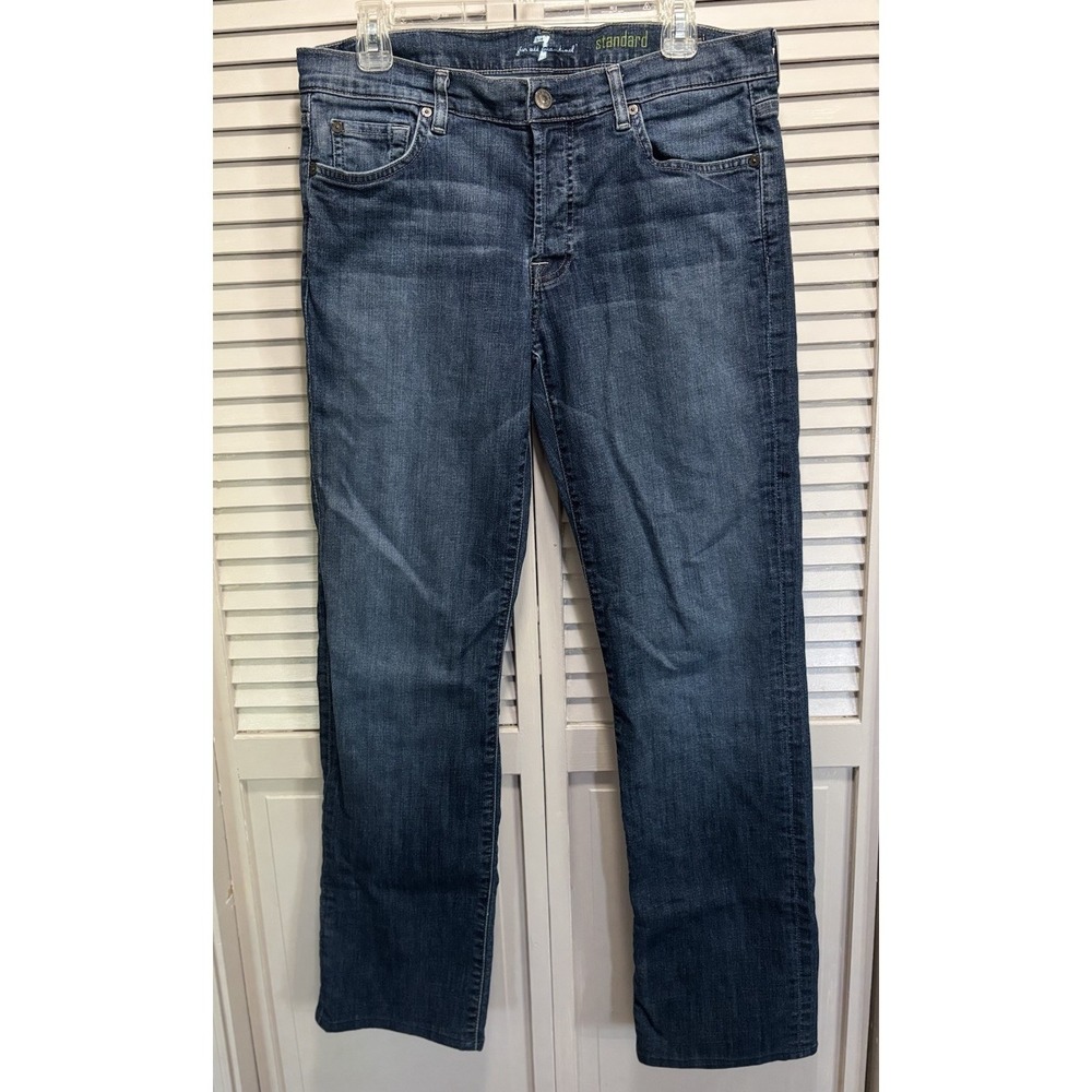 7 For Mankind Dark Wash Straight Leg Denim Jeans Size 33 Low Rise Button Fly